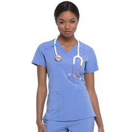 Dickies Women's Scrub Top V-Neck Top with 2 Pockets, Moisture Wicking and 360° Stretch Fabric Plus Size DK615, 3XL, Ciel