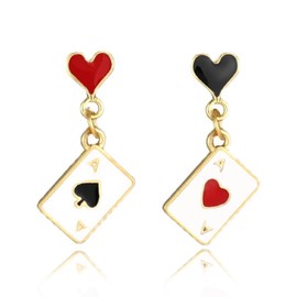 Queen of Hearts Earrings Red Heart Poker Drop Earrings for Women Trendy Asymmetric Clock Poker Rabbit Dangle Earring Queen of Hearts Costume Accessories Jewelry for Women