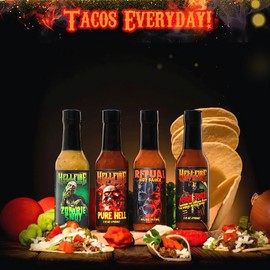 Hellfire Hot Taco Lovers Gift Pack - Gourmet Hot Sauce Variety Pack With 4 Flavors for Tacos (Four 5 oz. Bottles)