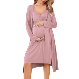 Ekouaer Women's Maternity Nursing Robes Breastfeeding Gown and Robe Postpartum Nightgowns Pregnancy Nightgown Mauve L