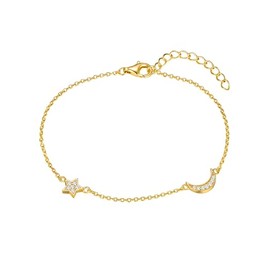 Rafaela Donata Women's Bracelet 925 Sterling Silver Yellow Gold-Plated 14 Carat with Zirconia White Moon Star Silver Bracelet, Cubic Zirconia