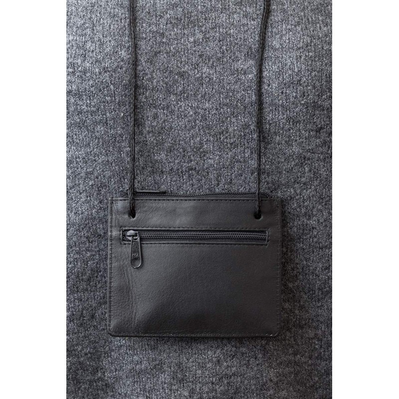 Neck purse pouche LEAS, Genuine Leather, black - ''LEAS Travel-Line''