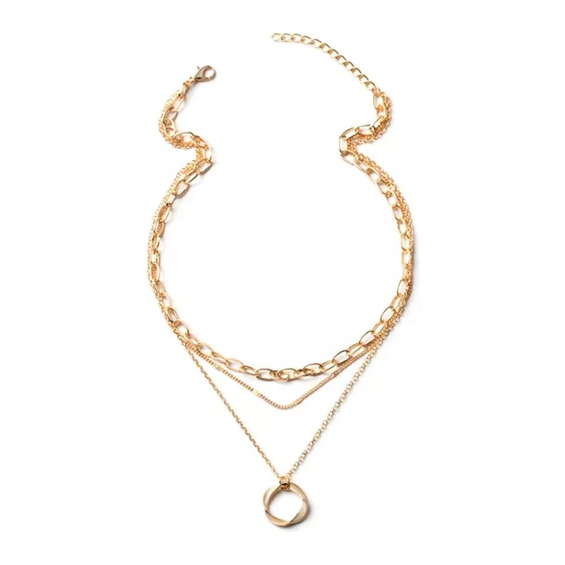 Deluxe Collar Multi Capa 3 Cadenas Dije Aro Regalo Febrero