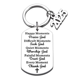 2025 Graduation Gifts for Him Her Class of 2025 Inspirational Christian Religious Catholic Gifts Keychain Seniors College High Middle School Students Nursing Grad Gifts for Women Men Silver