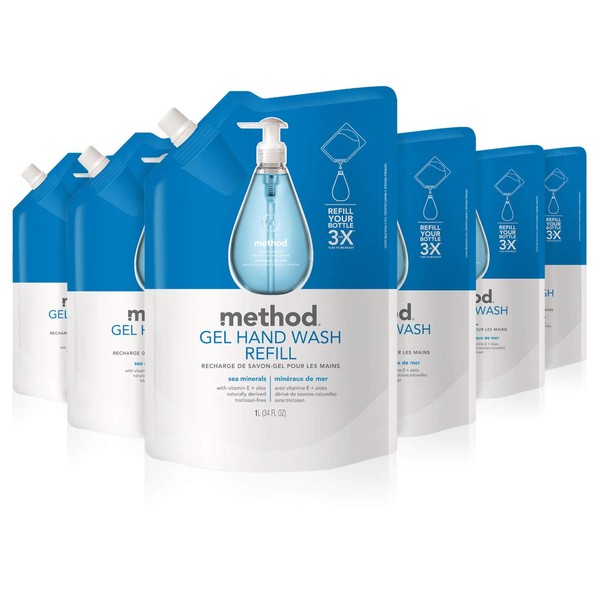 Method Gel Hand Soap Refill, Sea Minerals, 34 oz, 6 pack, Packaging May Vary