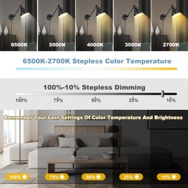 GOODATE 1 Pack Plug in Wall Sconce with Remote Control, Stepless Dimming & Stepless Colors 2700K-6500K, Plug in Wall Light, Swing Arm Wall Lamp with Night Light & Timer, LED Bulb Included