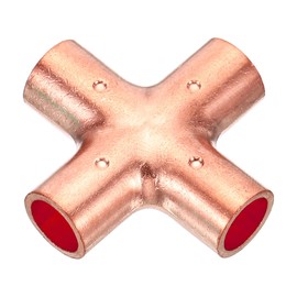PATIKIL 3/8 Inch ID Copper Union Cross Pipe Fitting, 4 Way Welding Copper End Feed Equal Pipe Connector for Plumbing Air Conditioning Refrigeration Gas Water Oil