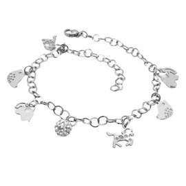 Bungsa Damen Bettelarmband Tiere & Feridokugel Silber aus 316L Edelstahl