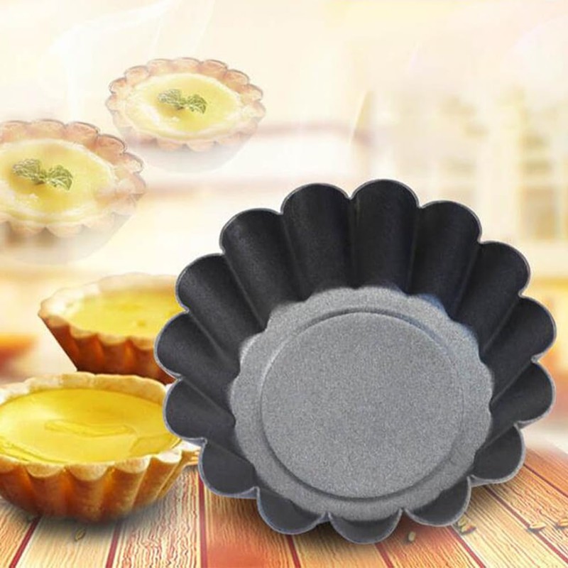 ESJNNK Mini Egg Tart Mold 12pcs Carbon Steel Round Reusable