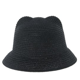 [Big] Kids Cat Ear Hat Cat Ear Hat Straw Hat Paper Hat Straw Hat Kids Hat Bowler Hat Plain Simple Stage Performance Travel School, Black
