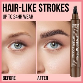 iMethod Eyebrow Pen - Eyebrow Pencil Magical Upgraded Eye Brow Pencils for Women with 4 Fork Tip & Spoolie Brush for Hair-Like Natural Brows, Last All-Day, Microblading Eyebrow Pen, Light Brown