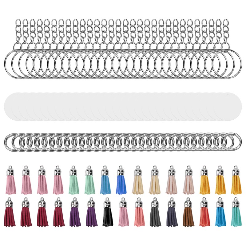 30Set DIY HandPainted Acrylic Keychain Blanks Circles Keychain Tassel Set