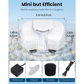 Pawfly Pawfly 80 GPH 4 W Mini Turtle Filter for 1-10 Gallon Tanks, Low Water Level Bio-Filtration Turtle Tank Filter, Ultra Quiet Small Turtle Water Filter, Internal Filter for Amphibians Frogs Newts