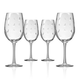 Rolf Glass Sailing White Wine Glass | 12 ounce Stemmed Wine Glasses | Set of 4 | Lead-Free and Diamond-Wheel-Engraved Glass | Made in the USA