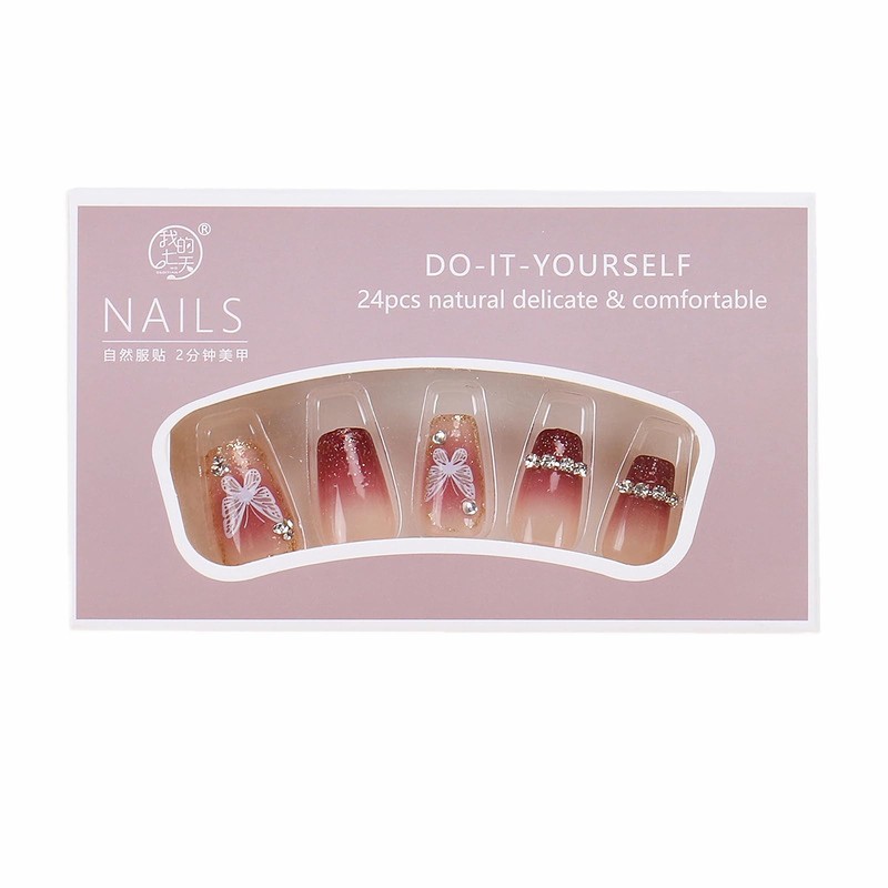 Short Nail Tips, Set of 24 Pieces, Fake Nails, Gradient,