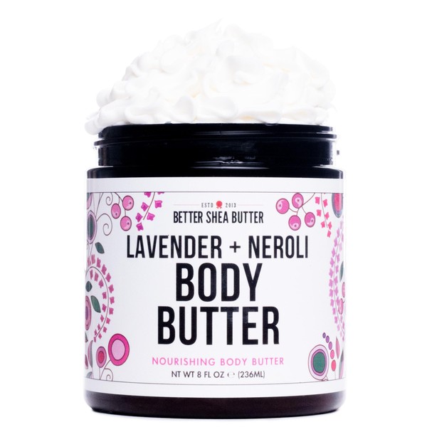 Better Shea Butter Whipped Body Butter Lavender Neroli - Body Moisturizer with Raw Shea Butter for Dry & Delicate Skin, Paraben Free, Non-Greasy, No Synthetic Fragrances Lavender Lotion for Women 8 oz
