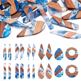 Spritewelry 20Pcs Transparent Resin & Walnut Wood Earring Charms - Water Drop, Rectangle, Teardrop, Hexagon, Leaf, Jagged, Kite, Donut