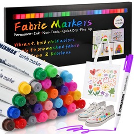 Goldge 28 Textile Pens Machine Washable, 14 Colours Textile Dyes Machine Washable, Fabric Paints Washable, Fabric Paint Pens, Textile Markers for T-Shirts, Clothes, Bibs, Hats, Fabric Bags for