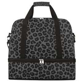 Weekender Bag for Women Man, Black Cheetah Leopard Foldie Travel Duffel Bag with Shoe Compartment, Carry on Overnight Bag Sports Gym Bag for Airplanes Yoga Dance Beach Swim Hospital