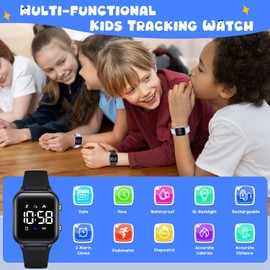 caprock Kids LED Digital Watch with Pedometer 50ATM Waterproof with Distance Calculation/Vibration Dual Alarm Stopwatch