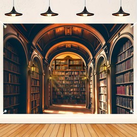 HANYING Retro Library Backdrop Fairy Tale Magic School Bookshelf Arched Door Photographic Background Fantasy Ancient Books Graduation Party Boys Girls Video Banner Portrait Studio Props 7x5ft HY014YL