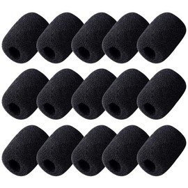 15 Pack Foam Microphone Windscreen, Lapel Headset Microphone Sponge Mini Foam Cover Shield Protection for Variety of Headset (Black)