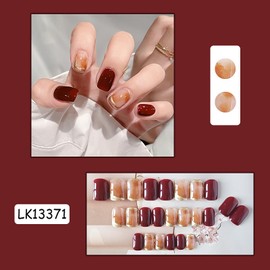 BHIDENAW Nail Tips, 24 Pieces, Nail Tips, Short, Autumn, Winter, Popular, Japanese Style, Cute, Simple, Stylish, Coming of Age Ceremonies, School Entrance Ceremonies, Graduation Ceremonies, Weddings,