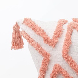 PLWORLD Boho Pink Lumbar Throw Pillow Cover 12x20 Inch with Tassels, Moroccan Tufted Cream Chenille Fabric Small Accent Textured Cushion Case for Bed Couch, 1 PC