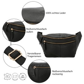Gusti Freya Leather Belt Bag for Men and Women, Waist Bag, Festival Bag, Handbag, Leather, Black 2, Retro