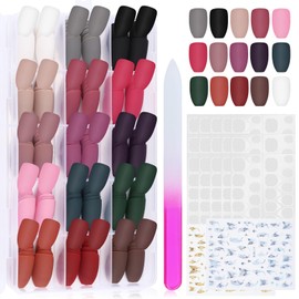 Umillars Coffin Press on Nails,360Pcs Fake Nails Full Cover False Acrylic Nail Tips with 15 Sheets Jelly Nail Adhesive Tabs a Glass Nail File 2 Nail Stickers (15 grids mix-color, Free size)