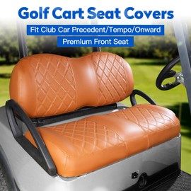 NOKINS Golf Cart Diamond Front&Rear Seat Covers Kit, Front Seat Covers Fits Club Car Precedent/Tempo/Onward Premium Seat Cushion, Rear Seat Covers Fits Aftermarket Standard Cushion (All Brown)