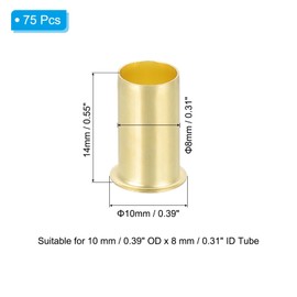 PATIKIL Brass Compression Insert, 75 Pcs 10mm OD x 8mm ID Tube Insert Tube Support Compression Fitting Assortment Kit for Water Oil Air Pipe