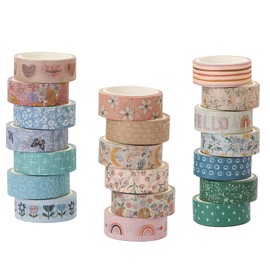 VIVIQUEN Boho Washi Tape Set, 20 Rolls Rainbow Pattern Masking Tape, 15mm Writable Washi Tapes for Painting, DIY Scrapbook Journal Designs, Back to School，Gift Wrapping，16.4Ft