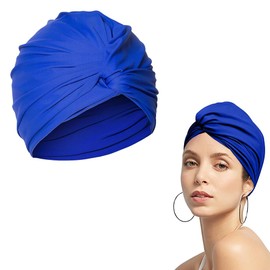 Swimming Cap Women Swim Cap Swim Cap Swim Cap Swim Cap Turban Pleated Fabric Swim Cap Blue