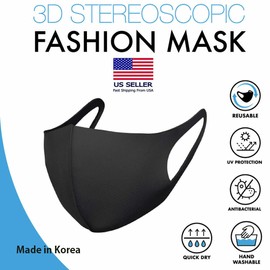 INA Face Mask Black 3D Span Mask Washable Reusable Stretchable  4pcs- Made in Korea