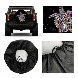 MIYASANG Watercolor Sea Turtle Spare Tire Cover Art Hand Drawn Flower Turtle Weatherproof Universal Wheel Protectors Camper Tire Covers for Trailer Rv Travel(17 inch)