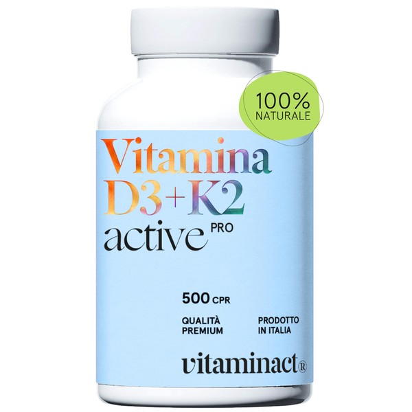 Vitamin D3 K2 (lasts 1 year and 4 months) 500 Super Absorbent Tablets Thanks to the Advanced Micronization Process, Vitamin D3 2000 IU – Maximum Dosage of Vitamins on the market, Made in Italy