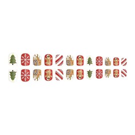 Christmas Press on Nails Short Square Fake Nails Gingerbread Man False Nails with Snowflake Design Red White Stripe Glue on Nails Matte Acrylic Full Cover Christmas Tree Stick on Nails for Women