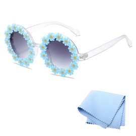 Daisy sunglasses, classic daisy round sunglasses, flower sunglasses, party glasses, round, hippie sunglasses, sunglasses women, sunglasses children, hippie glasses, festival sunglasses, C, blue