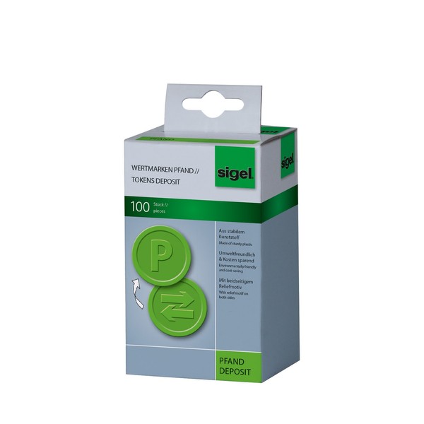 Sigel WM009 Tokens Deposit, Diameter 2.5 cm, Green (100 pieces)