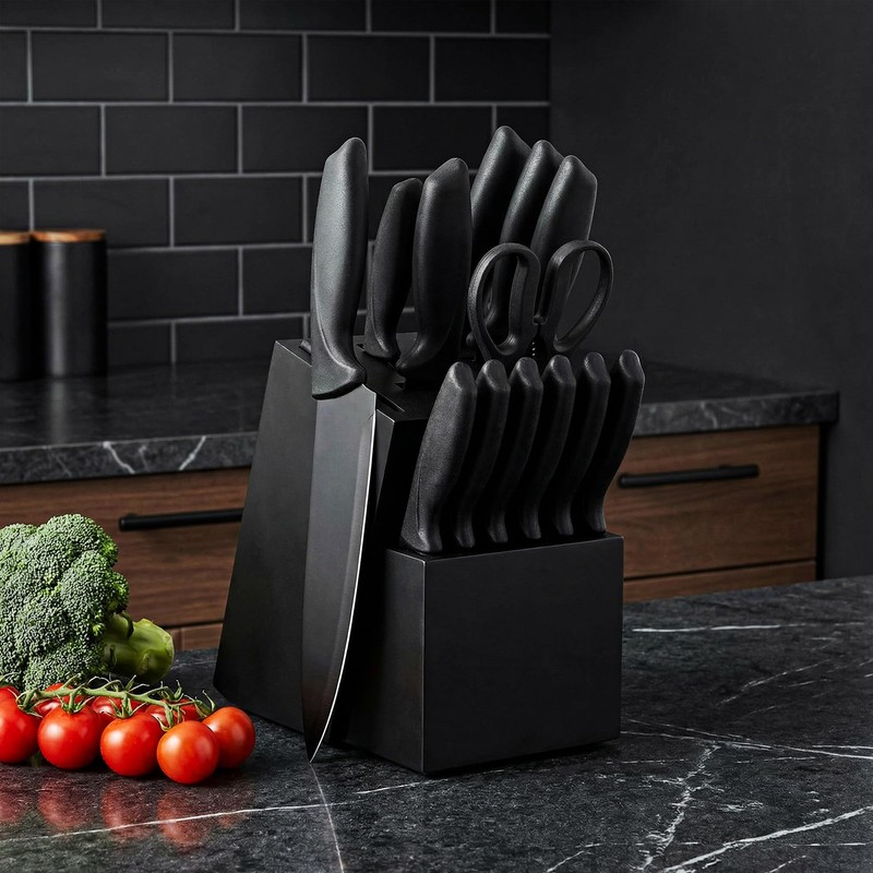 Knife Set, 16 Pieces Kitchen Knife Set with Block and