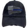 Peerless Embroidery Distressed Blue Line Flag Vintage Buckle Back Hat