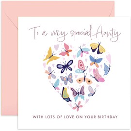 Old English Co. Butterfly Hearts Special Aunty Birthday Card - 18th, 21st, 30th, 40th, 50th, 60th, 70th Aunt Adult Female Birthday Card | Birthday Cards For Women | Blank Inside & Envelope Included