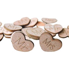 100 Pcs 1-Inch Laser Cut Wooden Hearts – (50 “Mr” & 50 “Mrs” Engraved) – Perfect for Weddings, Anniversaries, Bridal Showers, and Craft Projects – Rustic Wooden Decor