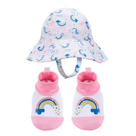 PEAK 2 PEAK Kids Boys and Girls, Baby Swim Rainbows Hat and Booties Set, Sun Protection UPF 50+ - Age 0-12 Months