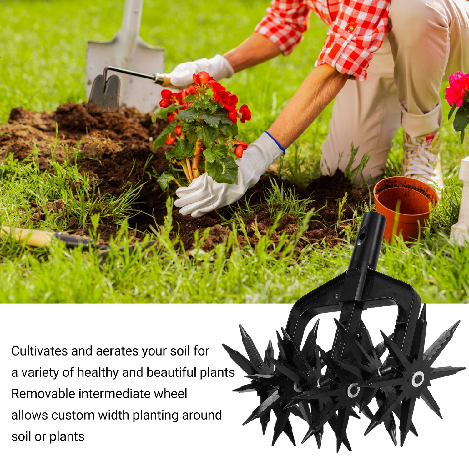 Rotary Cultivator Tool Set, Hand Held Garden Cultivator with Detachable ...
