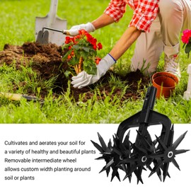 Rotary Cultivator Tool Set, Hand Held Garden Cultivator with Detachable Tines, 2-In-1 Garden Soil Scarifier, Reseeding Grass or Soil Mixing Ventilated Scarifier Rotary Tiller Removable Design Rotary Cultivator