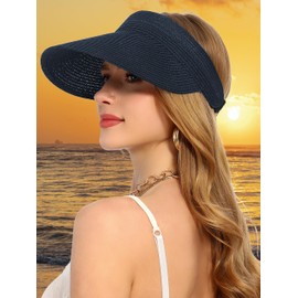sy soul young Sun Hat Women's Summer Straw Hat Foldable UV Protection 50 Hat Sun Hat Sun Hats with Wide Brim for Beach Golf, navy
