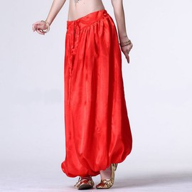 MUNAFIE Belly Dance Arab Carnival Satin Pants Hot Red