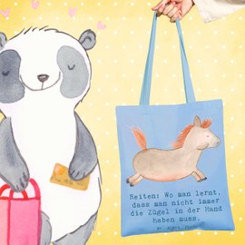 Mr. & Mrs. Panda Tote Bag Riding Freedom - Gift, Jute Bag, Sports, Endurance, Horse Friendship, Lifestyle, Sporty, Philosophy of Life, Riding Adventure, Cloth Bag, Shopping Bag, Horses, blue, Hand